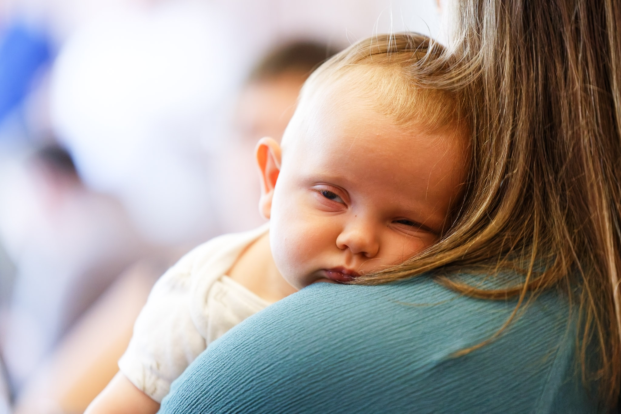 Baby Falls Asleep One Eye Open Wedding Reception Byron MN