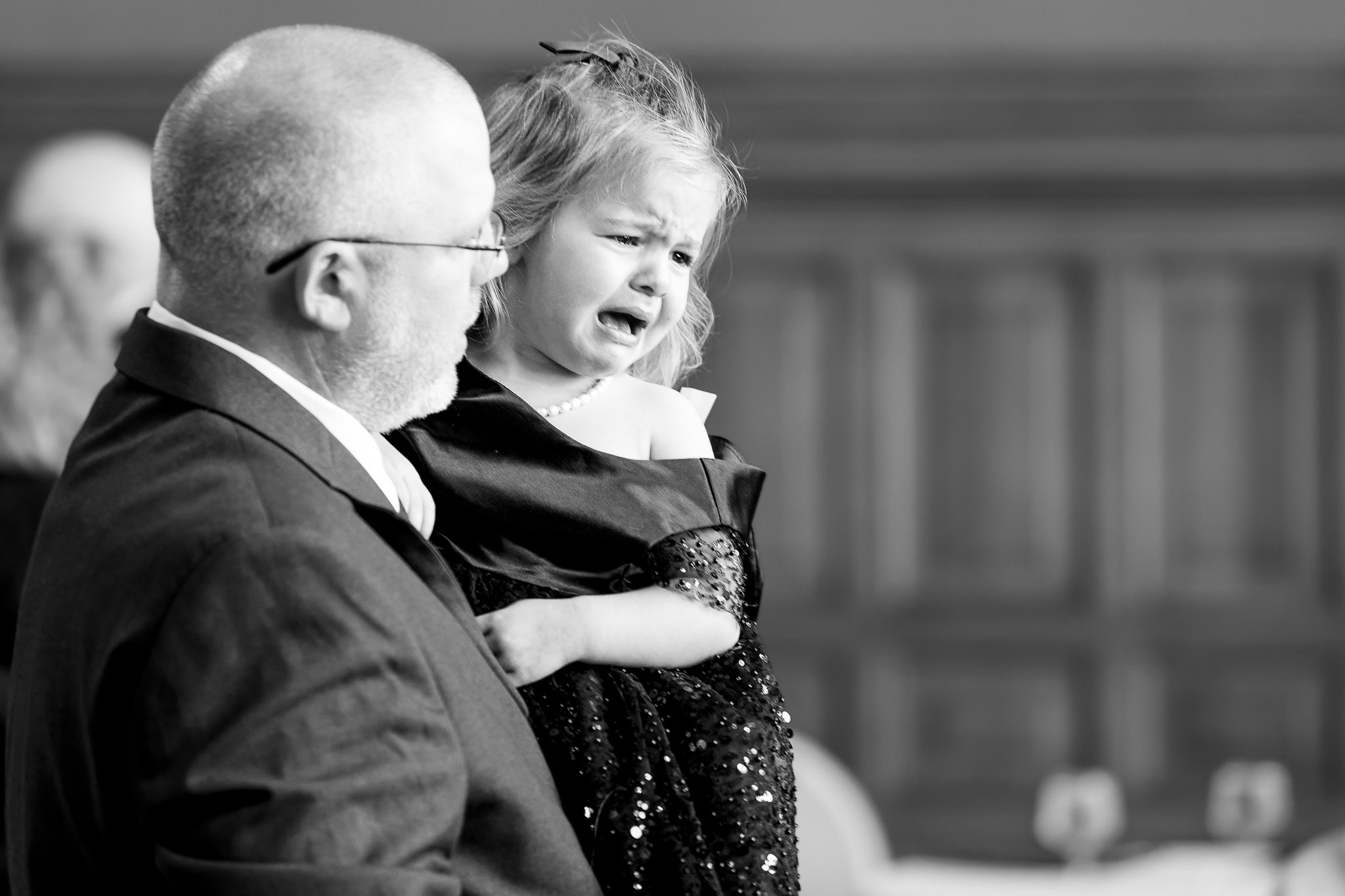 Girl Crying in Father's Arms During Gay Wedding St Paul
