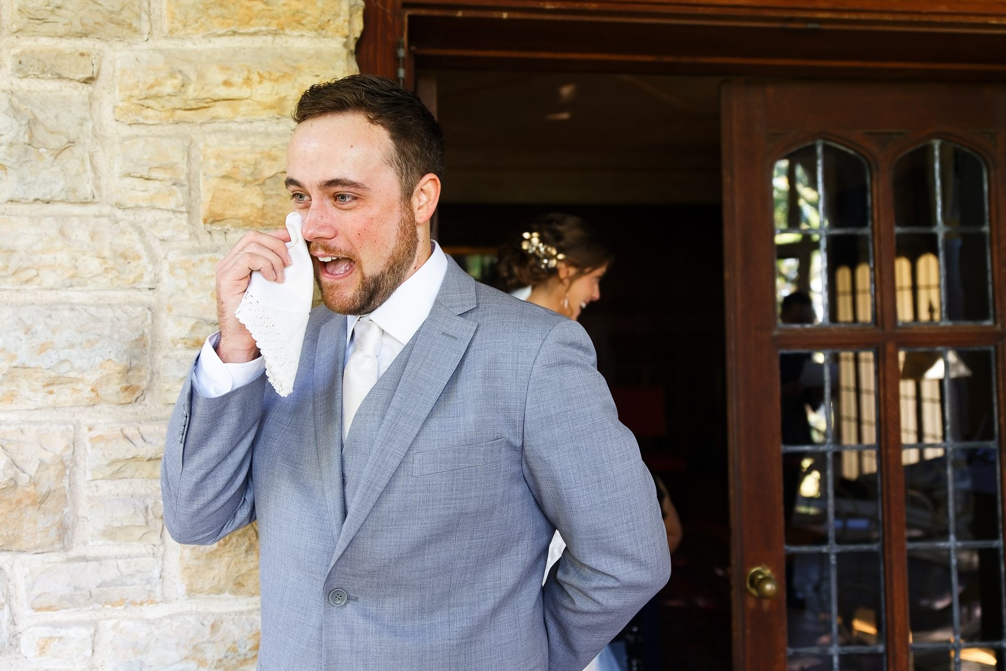 Emotional Groom First Look at Plummer House Rochester Wedding