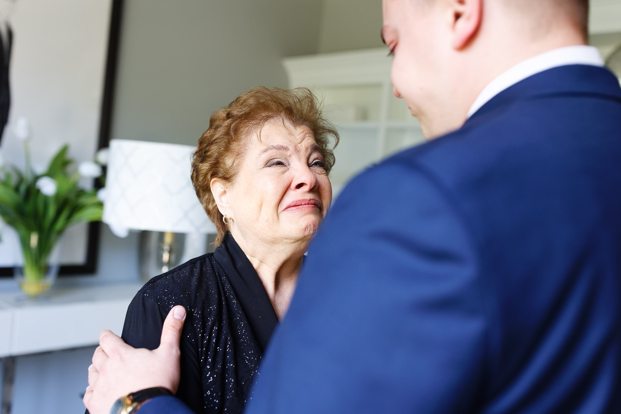 Emotional First Look with Mother - Stewartville Wedding