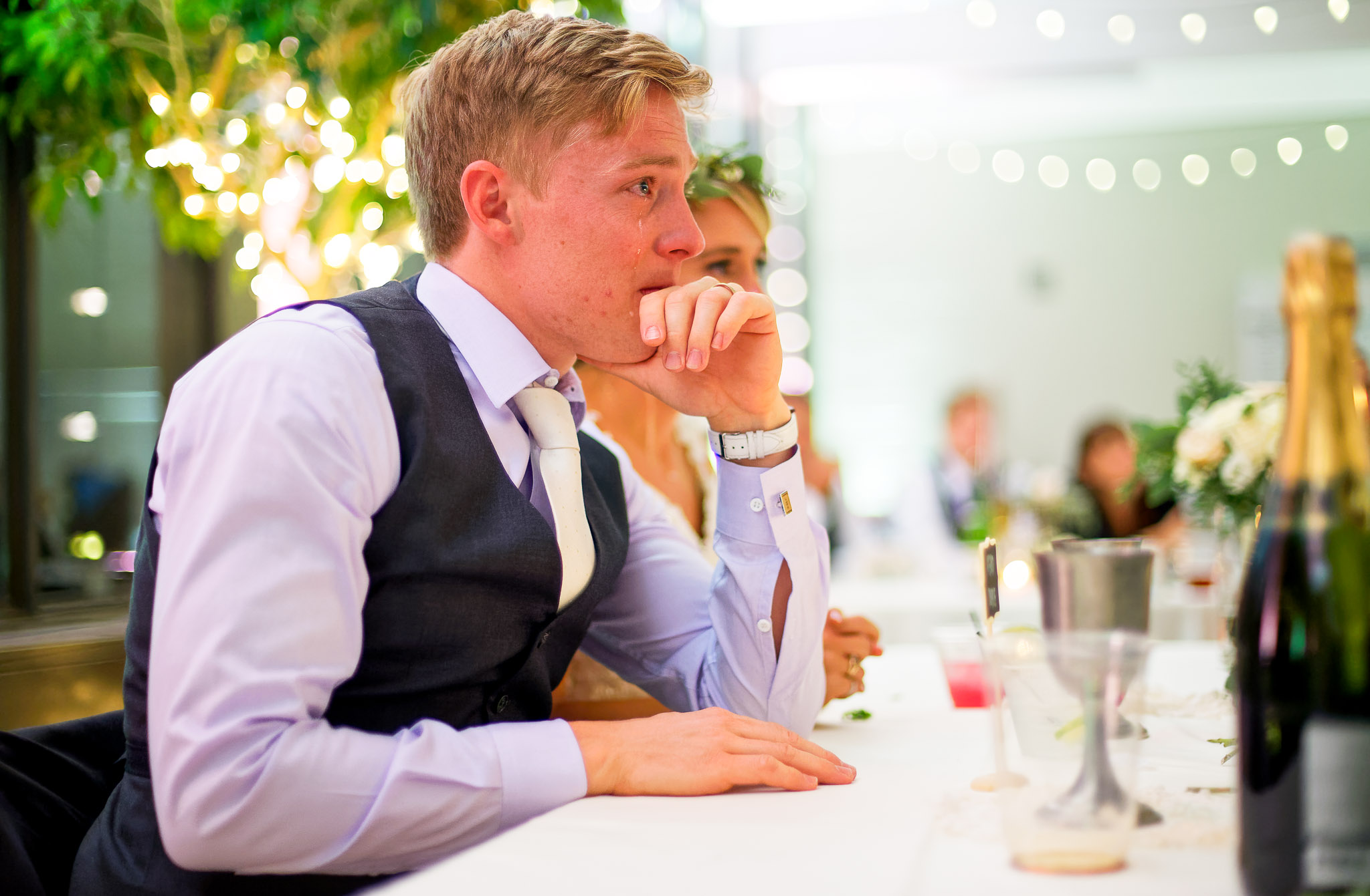 Groom's Emotional Reaction During Wedding Reception Toasts