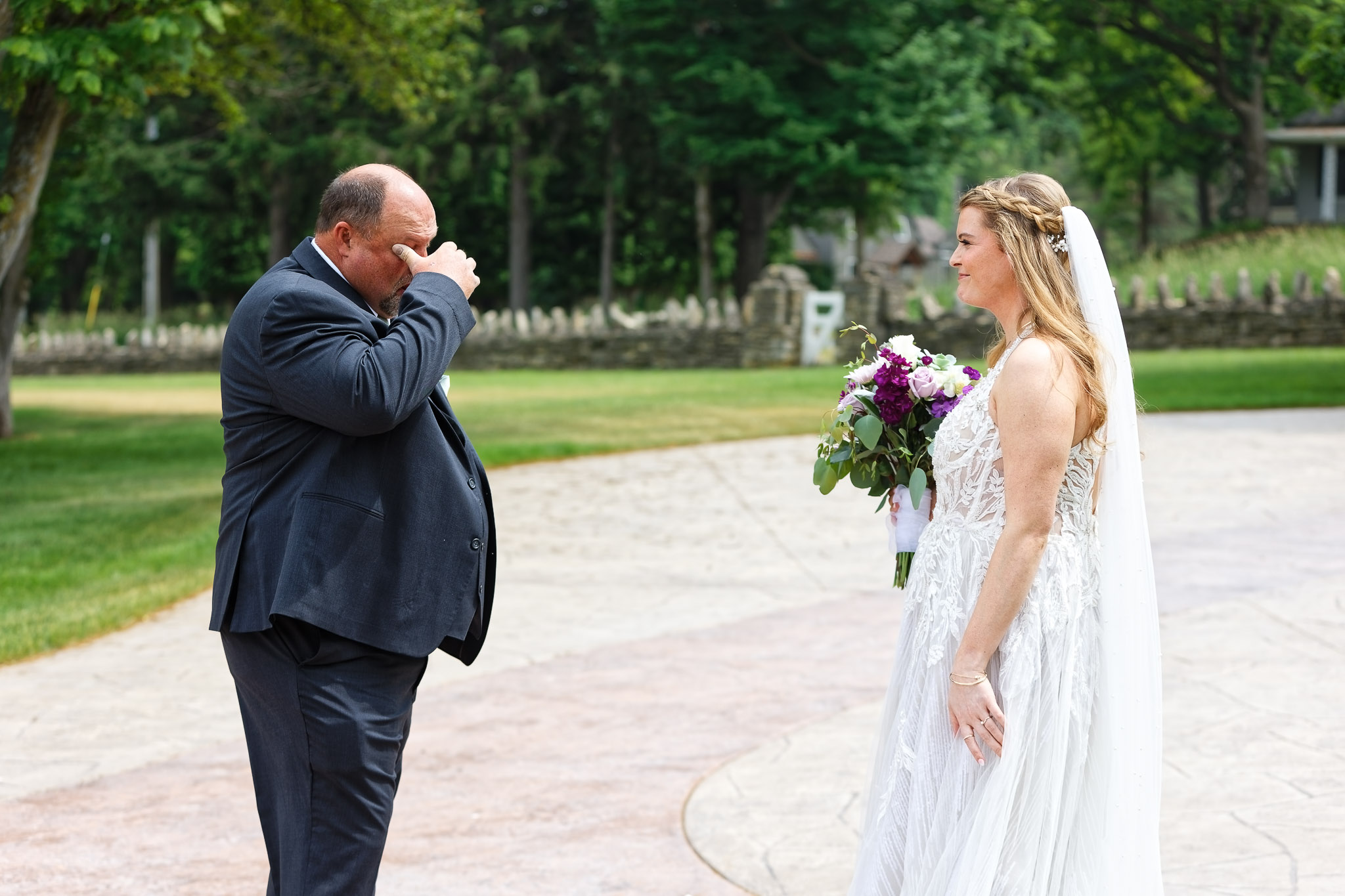 Father's Emotional First Look - Mayowood Stone Barn Wedding