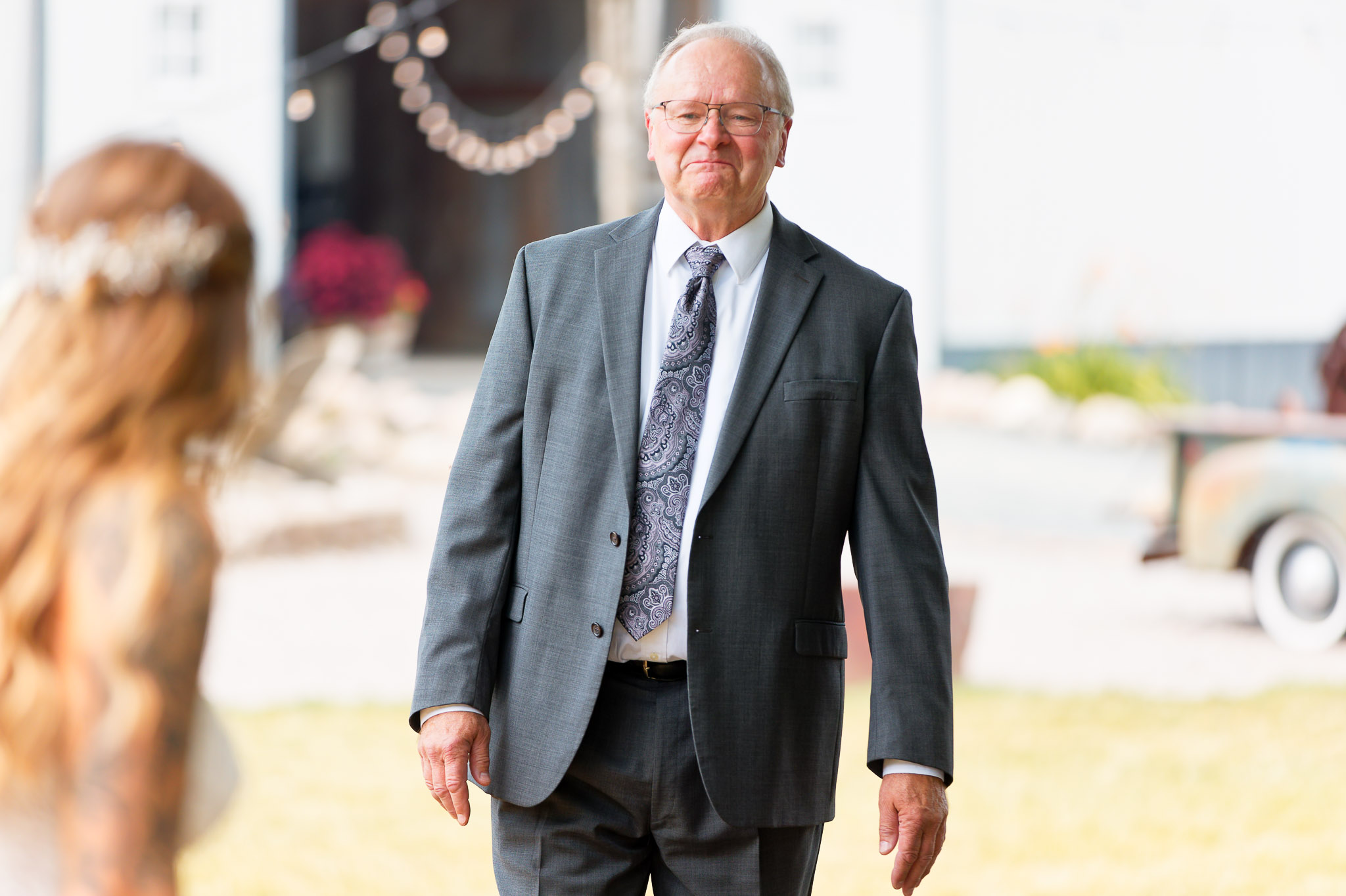Father Trying Not to Cry During First Look at Wedding