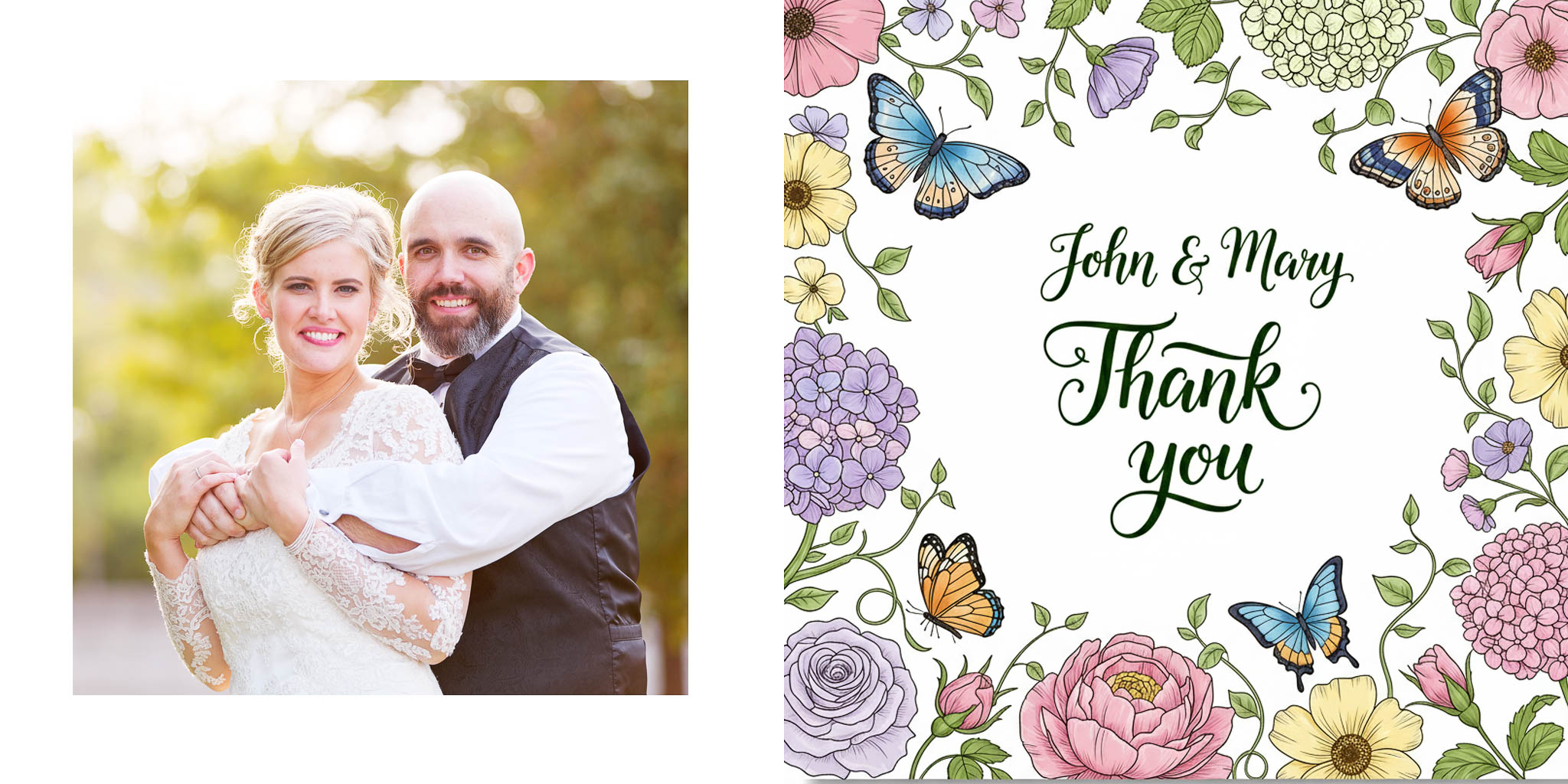 flowers and butterflyes thank you card