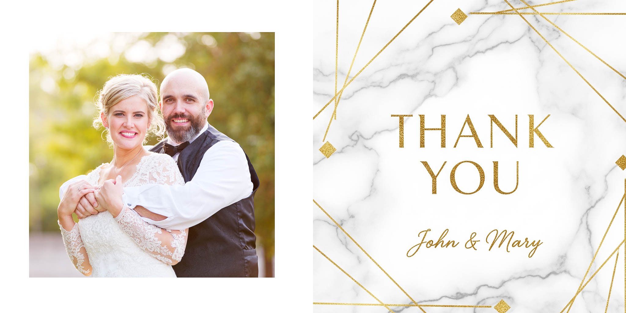 gold and marble thank you card